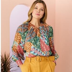 Marie Oliver Jenna Blouse In Patchwork Sz S silk blend top
